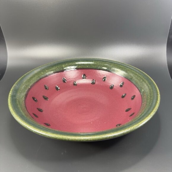 Hand Made Studio Art Pottery Deep Dish Bowl Watermelon Shaped Artist Signed VTG - Picture 10 of 15